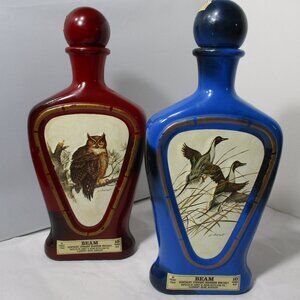 Lot of 2 Vintage Jim Beam Ceramic Decanter Bottles Wildlife Series Owl and Duck